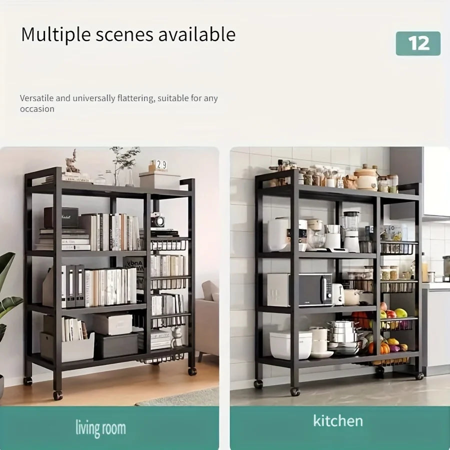 Heavy-Duty 4-Tier Metal Mesh Basket Rack — Rolling Storage Organizer with Locking Wheels for Kitchen & Restaurant Vegetables