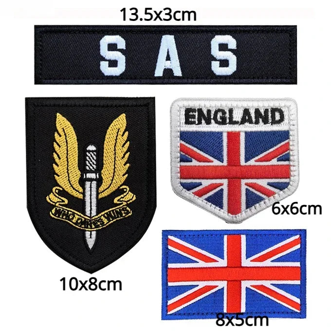 England Flag Embroidered Arm Badge – SAS Special Air Service Hook & Loop Patch, Task Force 141 Tactical Cloth Emblem Stickers