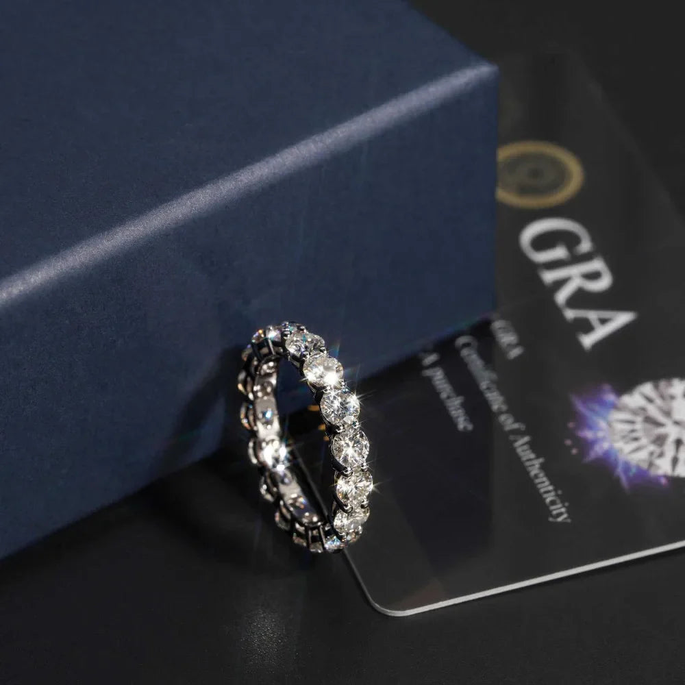 FEOBUR 7ct 5mm Moissanite Ring – Certified 925 Sterling Silver Full Diamond Engagement & Wedding Eternity Band for Men & Women