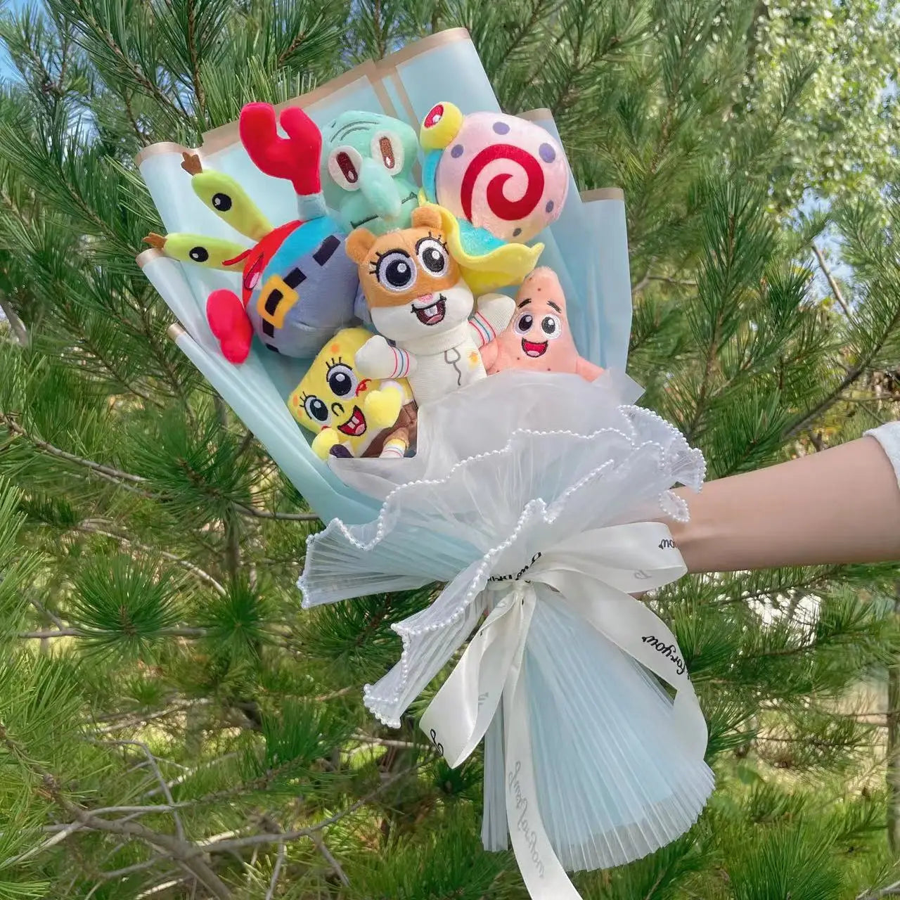 SpongeBob SquarePants Plush Set – Patrick Star, Gary & Squidward Tentacles Handmade Flower Bouquet Toys, Perfect Christmas, Birthday & Graduation Gift