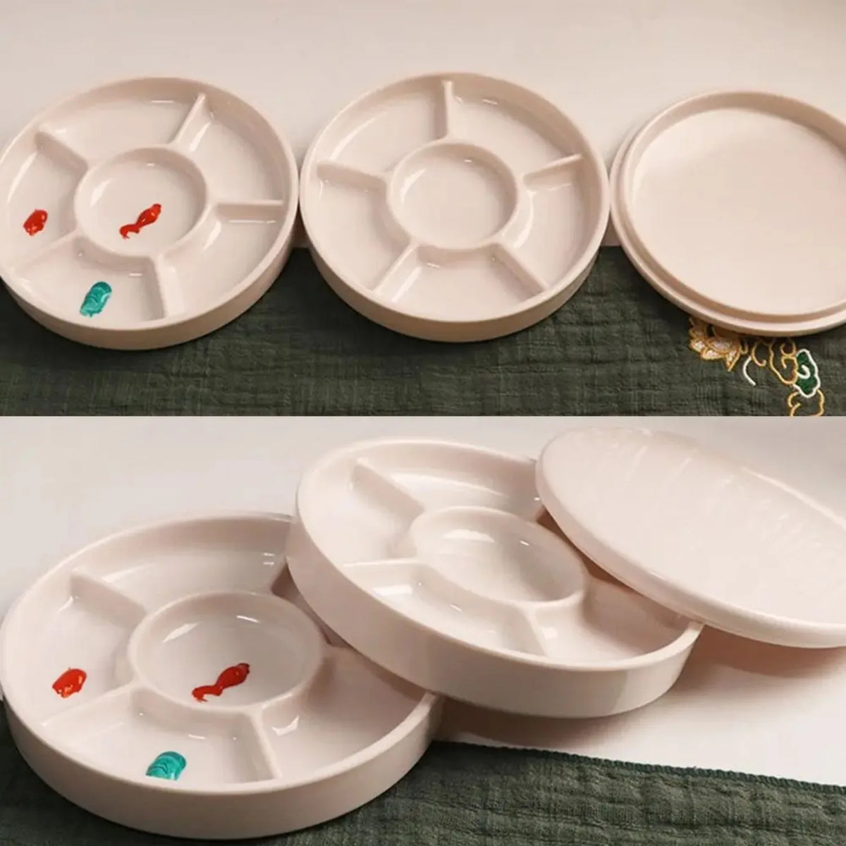 Imitation Porcelain Round Paint Palette with Lid – White Acrylic & Watercolor Tray for Artists