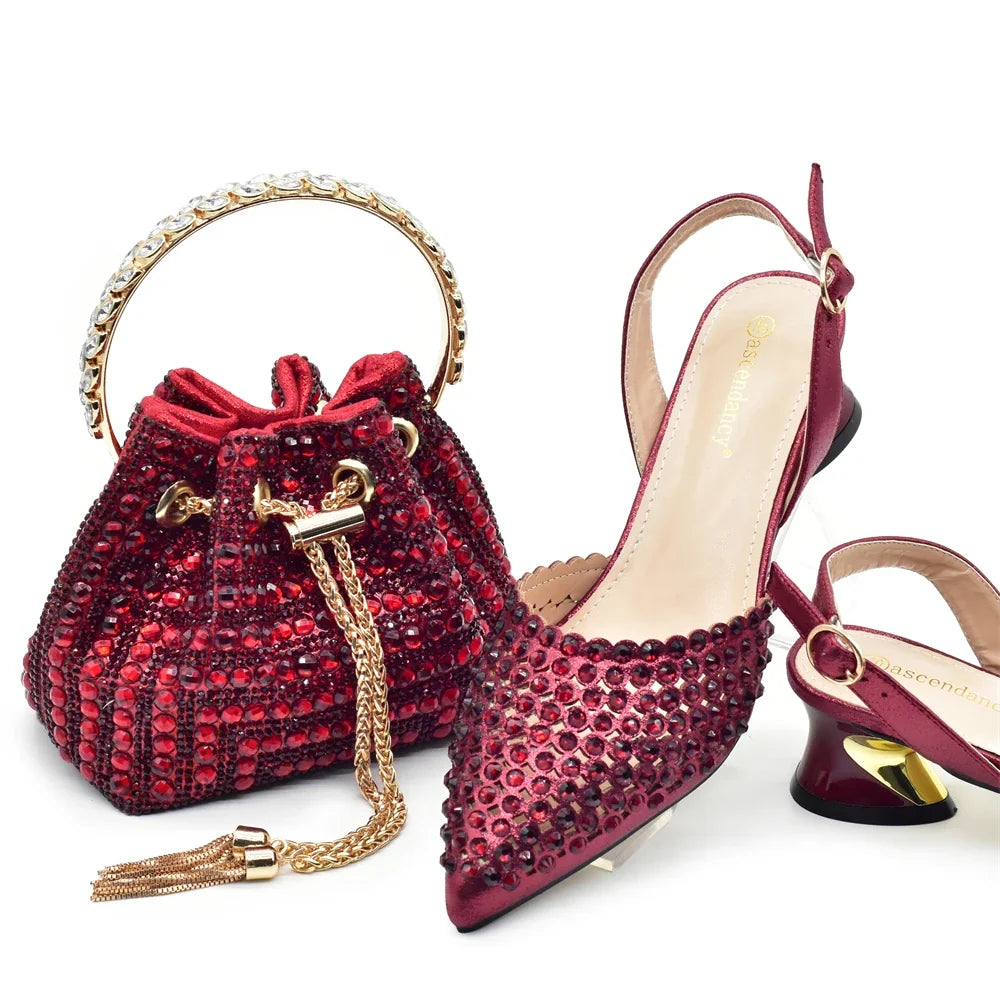 Women’s Gold Rhinestone Shoe & Bag Set - Elegant Wedding & Party Fashion Accessories