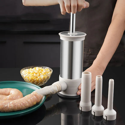 Stainless Steel Horizontal Sausage Maker - Homemade Kitchen Meat Sausage Stuffer and Filler Tool