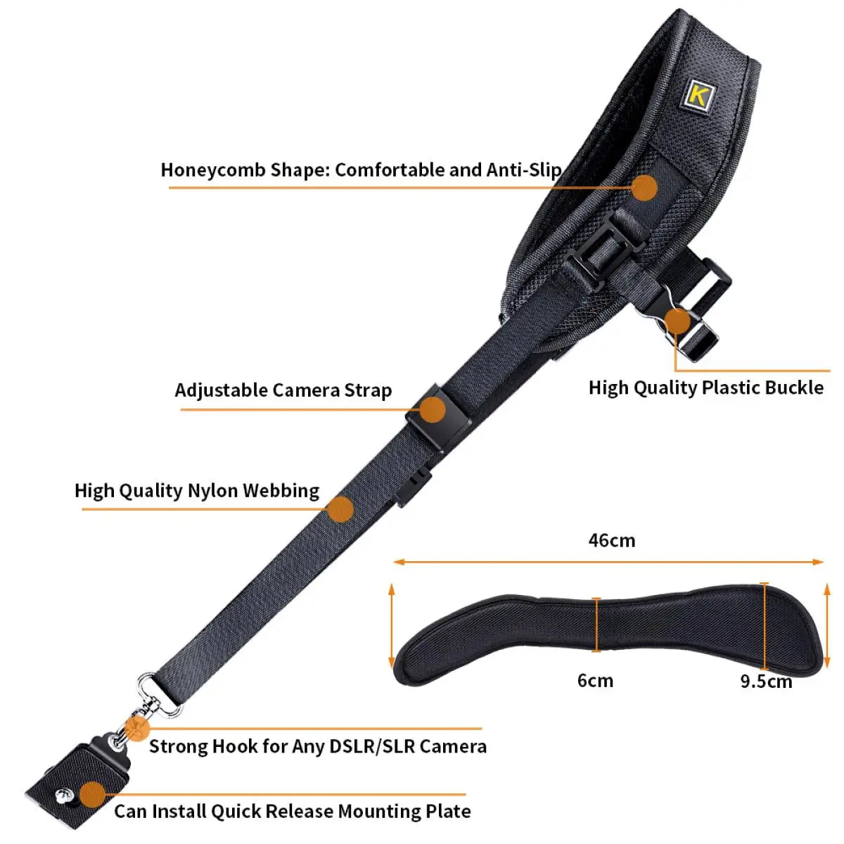 K Double Shoulder Camera Strap – Quick Release Belt Harness for DSLR Cameras & Camcorders, Compatible with Canon Nikon Sony