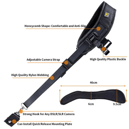 K Double Shoulder Camera Strap – Quick Release Belt Harness for DSLR Cameras & Camcorders, Compatible with Canon Nikon Sony