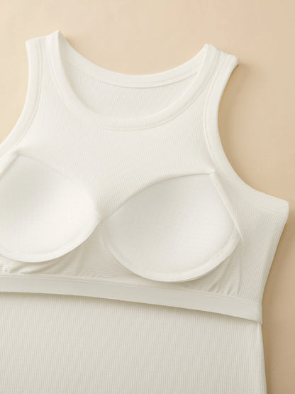 Women's Threaded Strap Camisole with Built-In Bra Pads - Solid Color Layering Tank Top