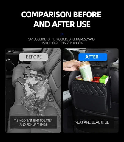 2024 Multi-Functional Car Seat Storage Bag – Leather Garbage Bag & Portable Trash Can for Most Models