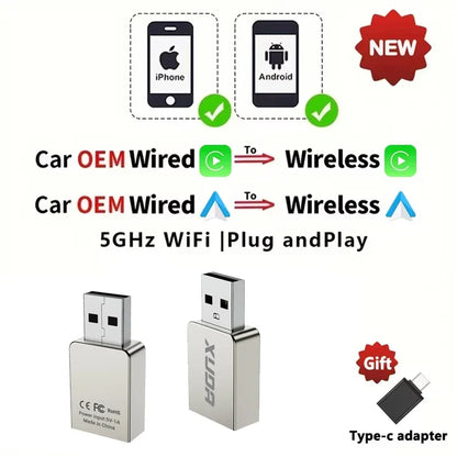 XUDA 2025 Wireless CarPlay & Android Auto Adapter – Smart Mini Plug & Play Box with Fast WiFi Connection, Universal for Nissan Vehicles