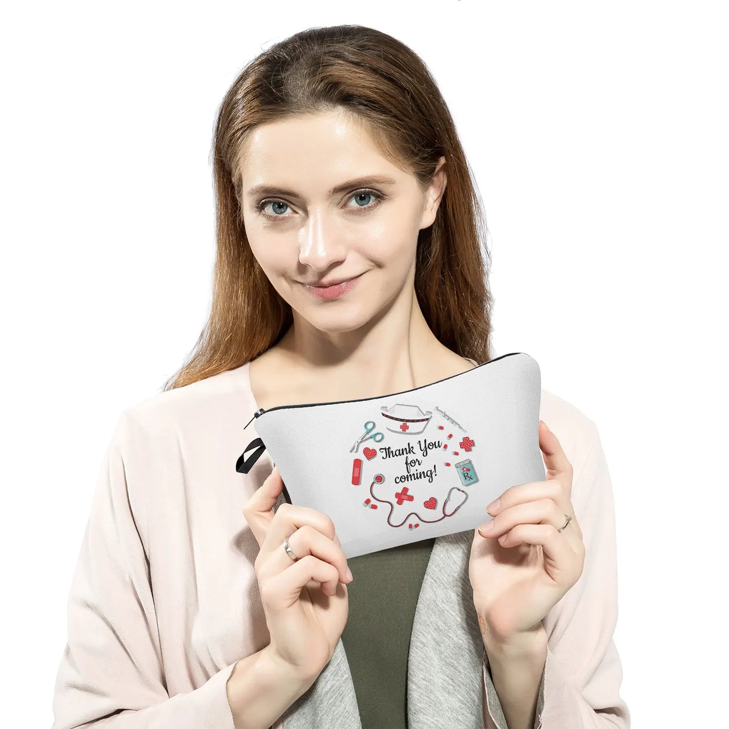 Organizer Toiletry Kit - Cartoon Letter Print Cosmetic Bag for Nurses, Doctors, Travel Makeup Bag, Women's Pencil Case Gift