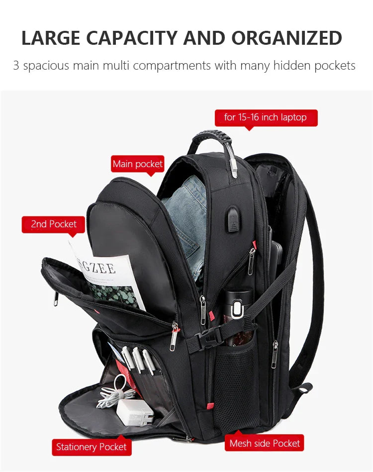 Swiss Multifunctional 17 Inch Laptop Backpack – Durable Travel Bag with USB Charging Port, Water-Resistant College Bookbag