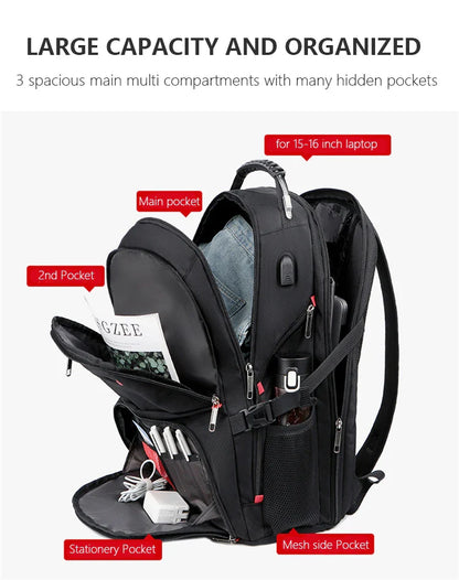 Swiss Multifunctional 17 Inch Laptop Backpack – Durable Travel Bag with USB Charging Port, Water-Resistant College Bookbag