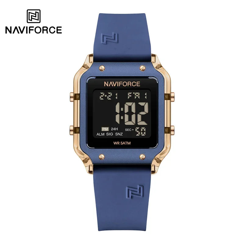NAVIFORCE Women's Digital Sports Watch - Waterproof Silicone Strap with Time, Date & Week Display