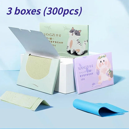 100/300PCS or 6 Packs Portable Facial Oil Blotting Papers – Oil Control & Face Cleansing Wipes