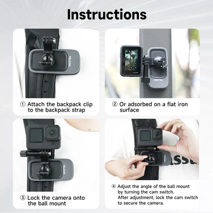 TELESIN 360° Rotating Magnetic Backpack Clip – Mount for GoPro Hero 5-11, Insta360 & DJI Action Camera Accessories