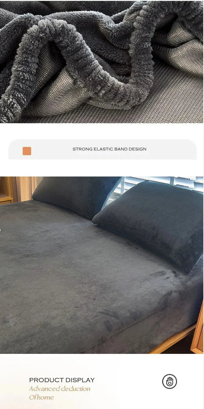 Soft Warm Plush Fitted Sheet – Elastic Coral Fleece Mattress Cover for Winter, Luxury Double Bed Bedding