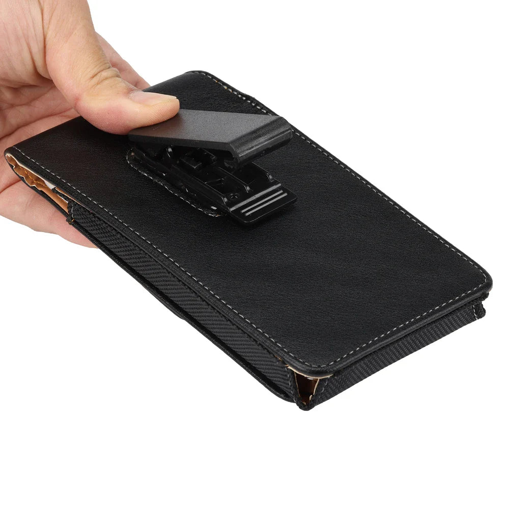 Universal Magnetic Leather Phone Belt Clip Case – 360° Rotating Waist Holster for iPhone, Samsung & Xiaomi