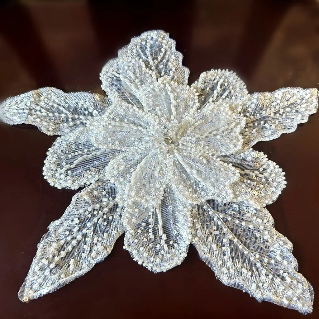 White Multi-Layer Lace Sequin 3D Flower Patch – DIY Clothing Decorative Applique