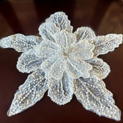 White Multi-Layer Lace Sequin 3D Flower Patch – DIY Clothing Decorative Applique