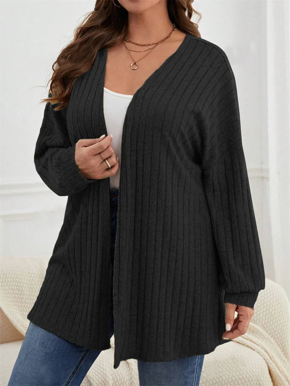 GIBSIE Plus Size Women's Autumn & Winter Solid Color Loose Cardigan – Casual Long-Sleeved Open Front Knitted Coat 2024
