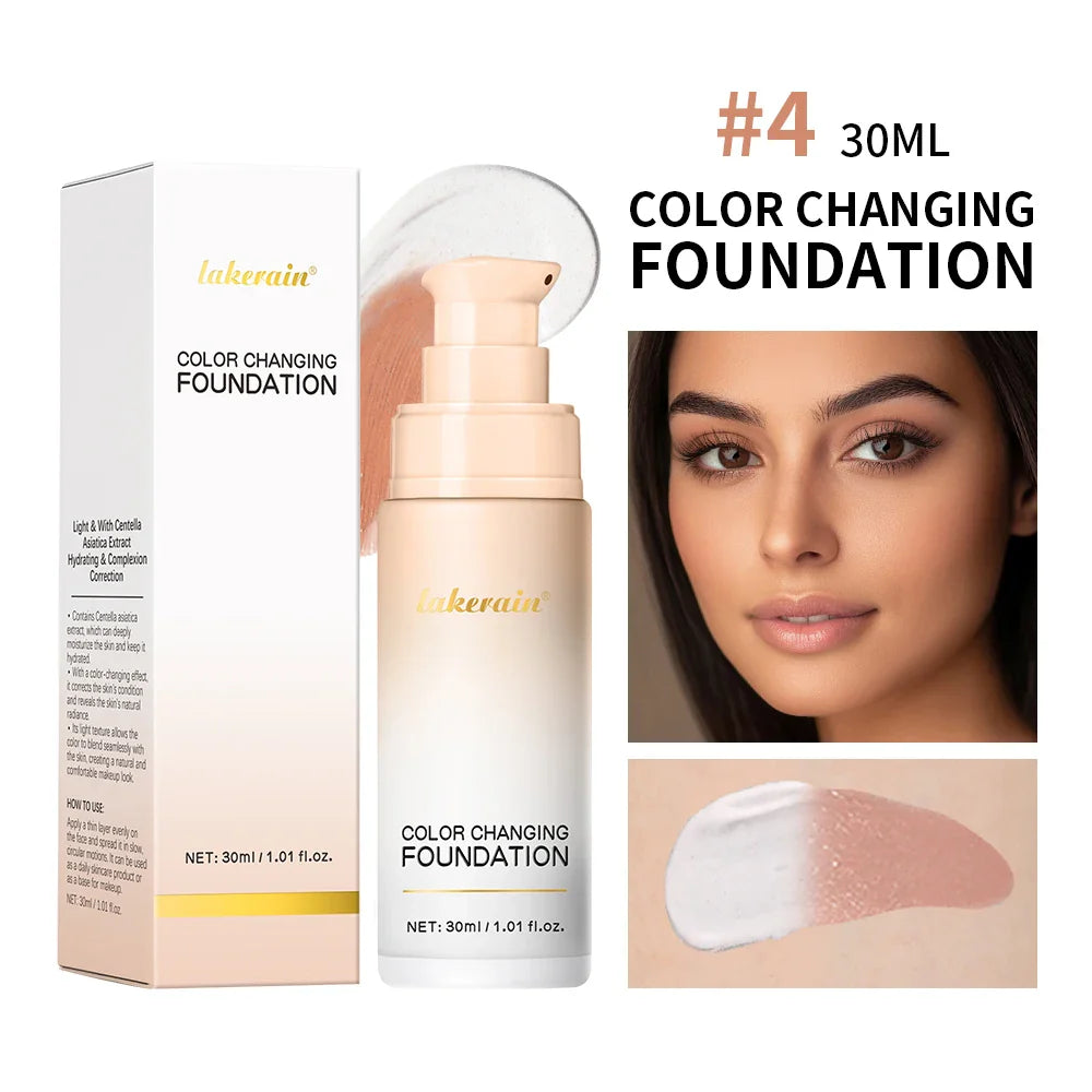 Color-Changing 4-in-1 Foundation – Moisturizing SPF 30+ Longwear Waterproof Makeup Base for Hydrating Travel Coverage