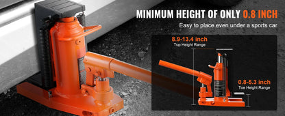 SucceBuy Hydraulic Toe Jack 2.5T – 5T Top Lift Capacity Machine Jack with 0.8–5.3in Toe & 8.9–13.4in Top Height