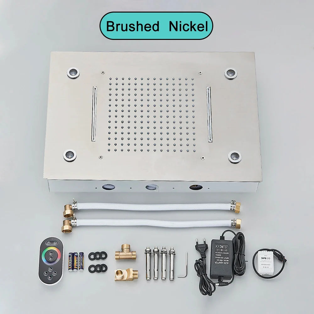 Black Ceiling Mounted LED Rainfall Shower Head – Intelligent Remote Control Concealed Waterfall Tap