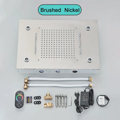 Black Ceiling Mounted LED Rainfall Shower Head – Intelligent Remote Control Concealed Waterfall Tap
