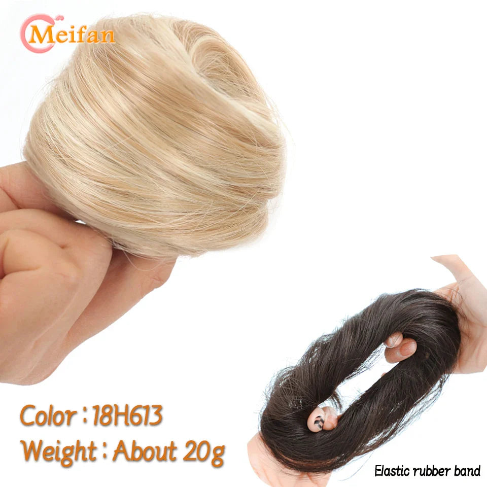 MEIFAN Synthetic Chignon Hair Bun – Elastic Rubber Band Clip-In Updo Ponytail Hair Extension for Women