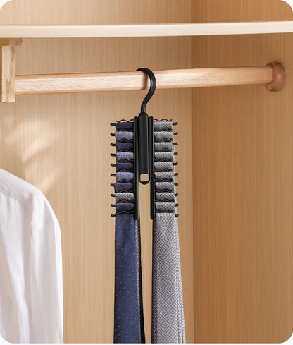 360° Rotating Multi-Functional Plastic Hanger — Adjustable Home Rack for Belts, Scarves & 20 Ties
