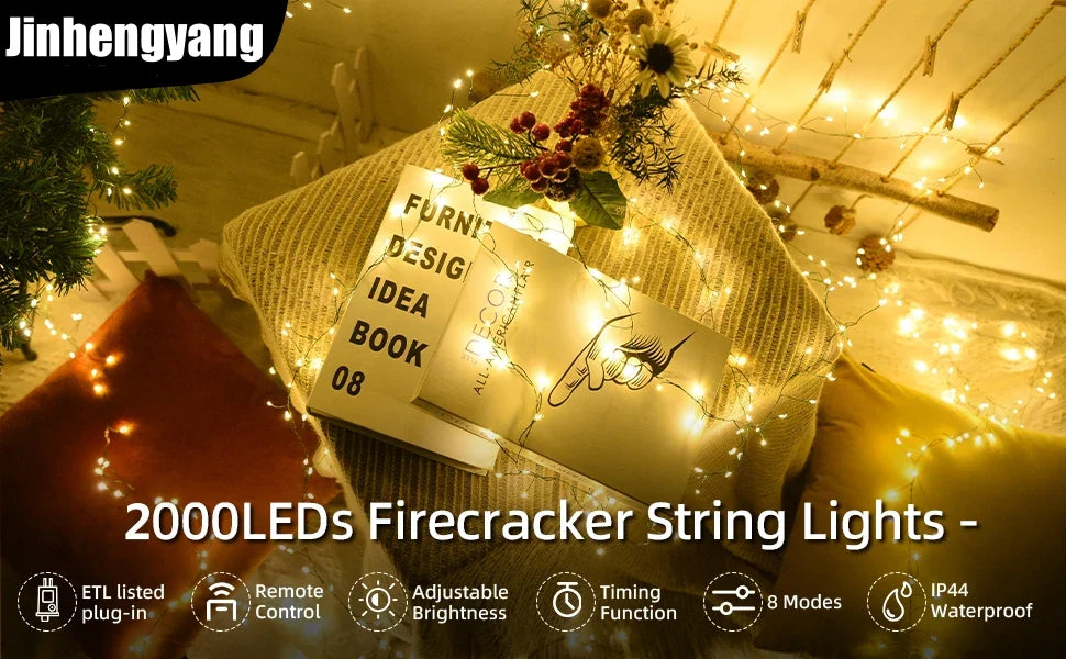 Outdoor Remote Control Copper Wire Lights — Starry Sky & Flower Wreath Decorative String Lights for Christmas & Holidays