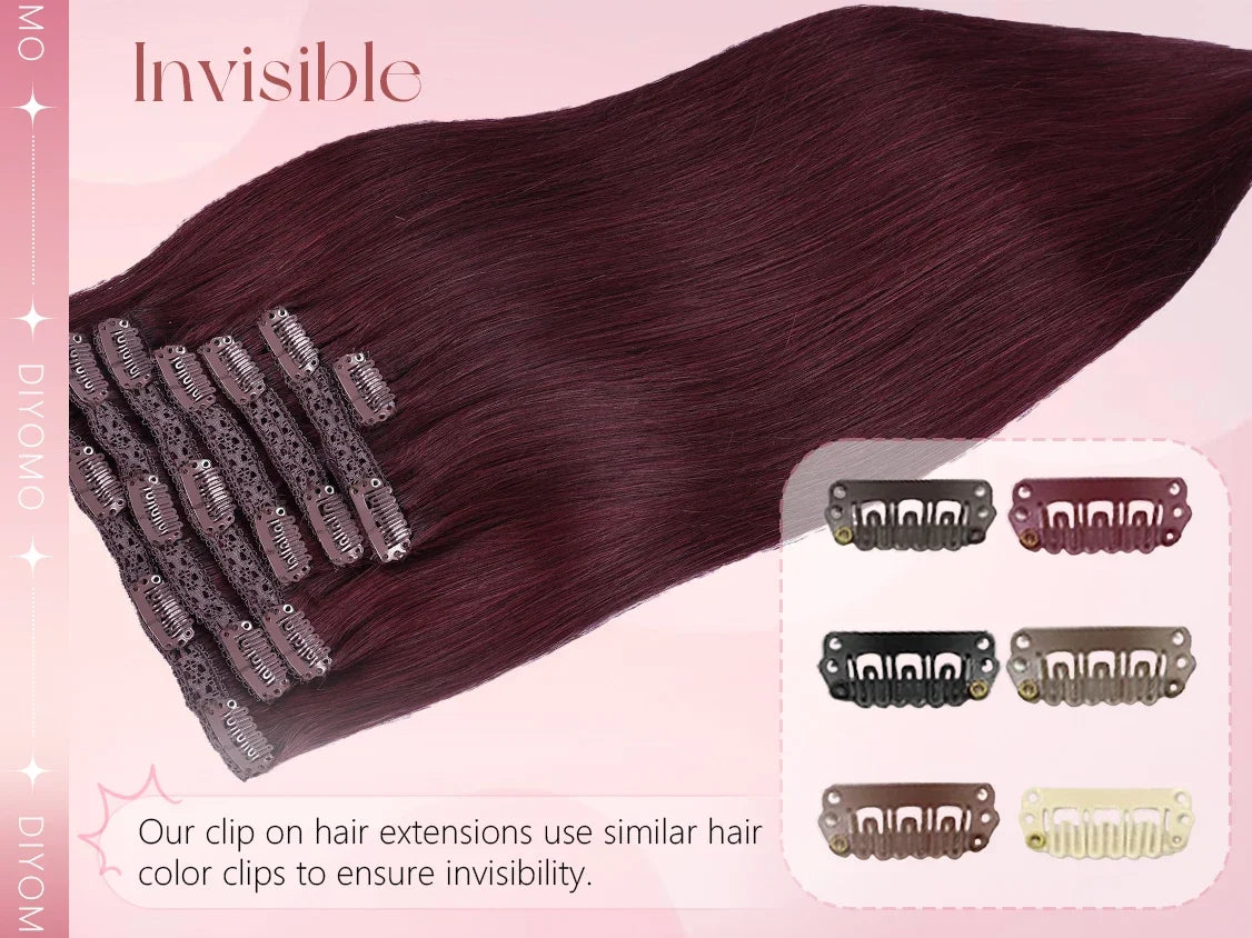 Natural Black Straight Human Hair Extensions - 7-Piece PU Clip-In Invisible Weft Set 116g