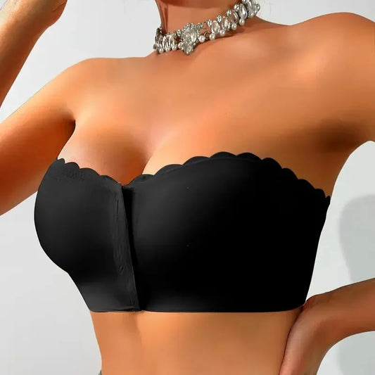 Front-Closure Seamless Bra – Wireless Breathable Comfort Support Bra, Invisible Smooth Underwear for Women Solid Color Gathering Fit