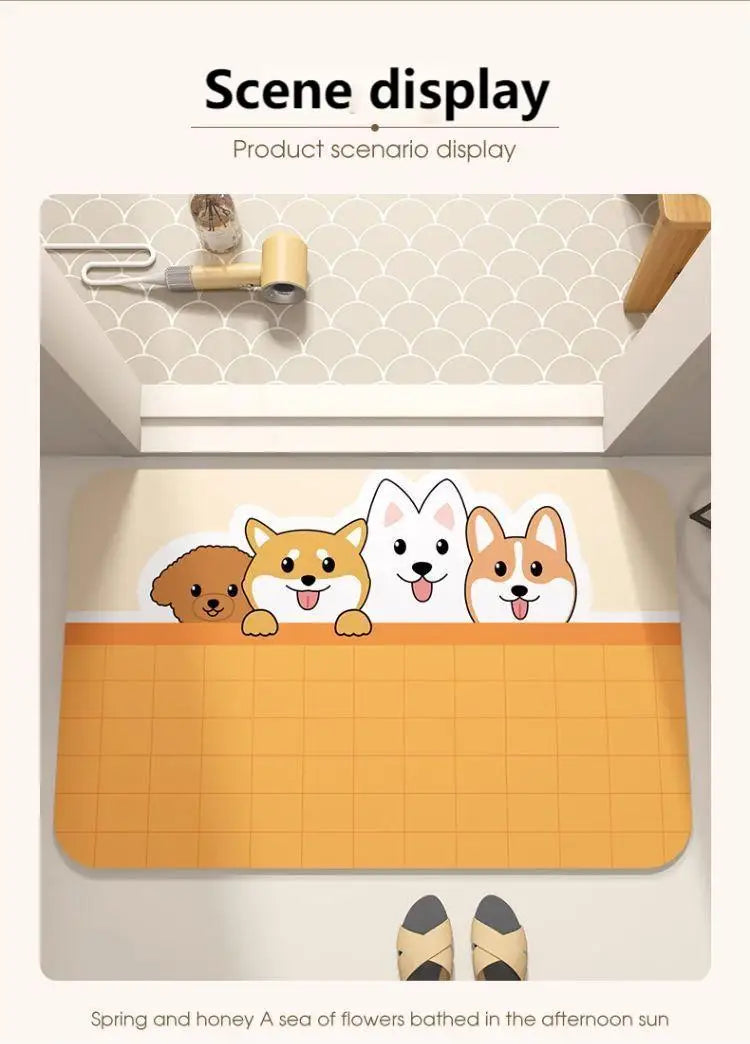 Cartoon Diatomaceous Mud Bathroom Mat – Soft, Absorbent Floor Rug for Toilet, Sink & Bedroom