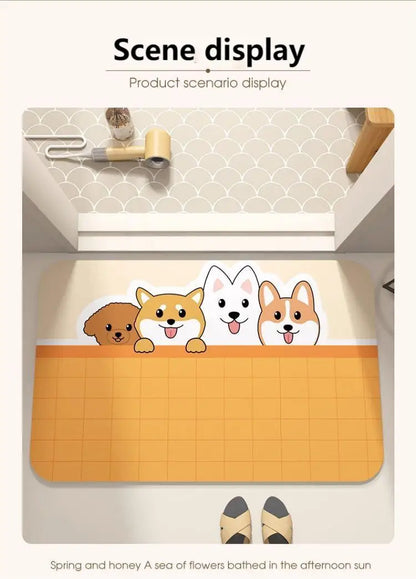 Cartoon Diatomaceous Mud Bathroom Mat – Soft, Absorbent Floor Rug for Toilet, Sink & Bedroom