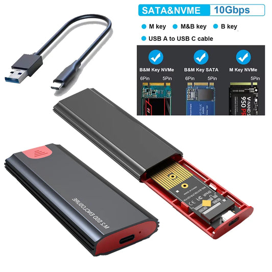 M2 SSD Case – M.2 NVMe SATA SSD Enclosure Adapter, 10Gbps USB 3.2 Gen2, USB-C External Enclosure, Supports M, B & B&M Keys