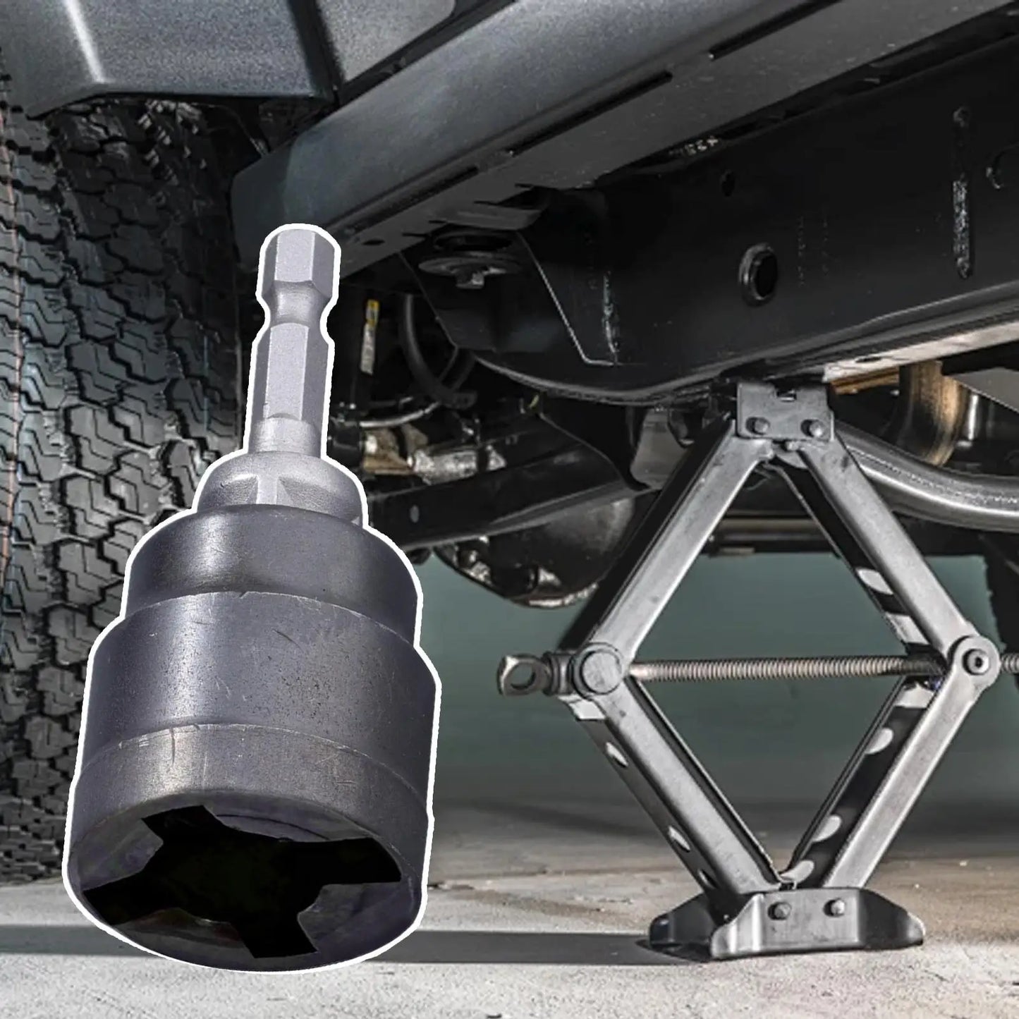Universal Car Jack Adapter – Scissor & RV Stabilizer Drill Tool with Steel Ball Joint Rod for Impact Wrench and Vehicle Disassembly