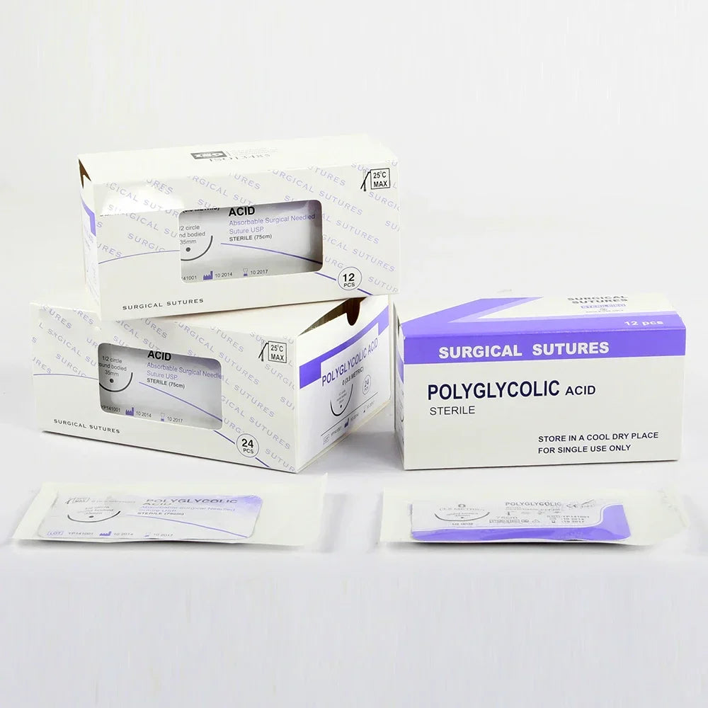 12PCS Absorbable Suture Thread for Pets – PGA 910, 75CM-90CM with Needle, 2/0-5/0 for Dog Suture Training