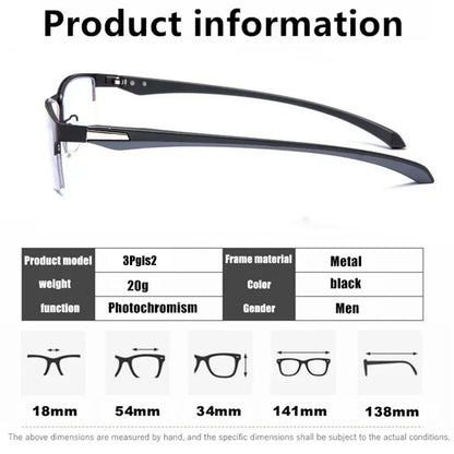 Progressive Multifocal Photochromic Reading Glasses – Anti-Blue Light Half Frame for Men with Presbyopia & Far Sight Protection