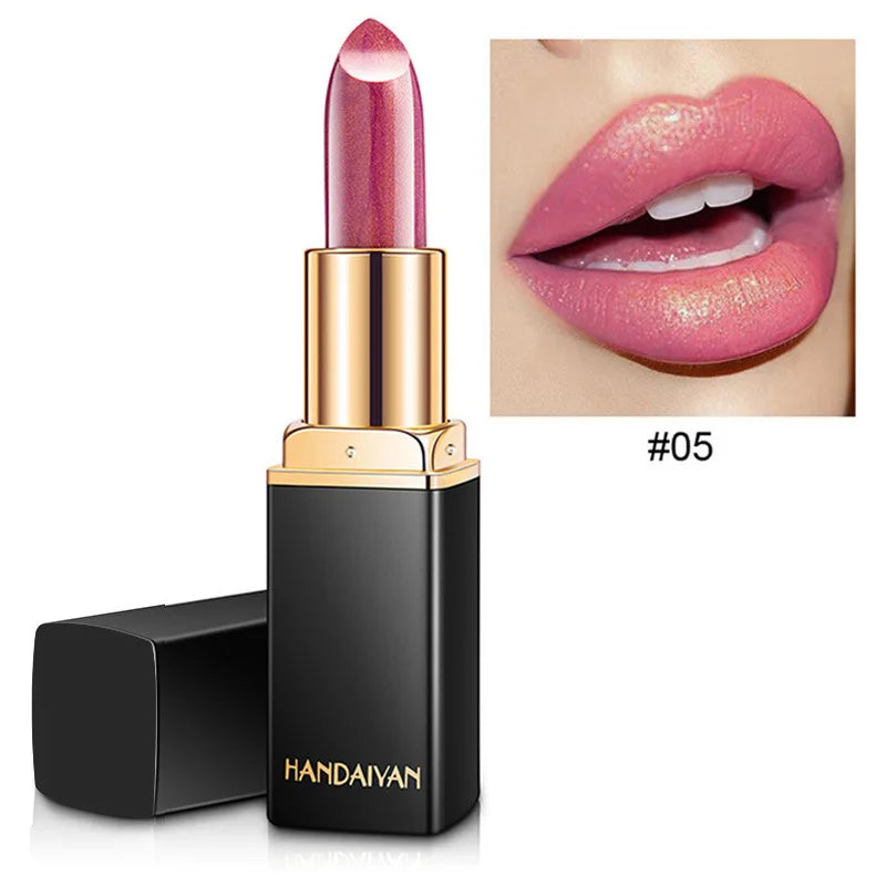 Professional Brand Lipstick – Waterproof, Long-Lasting Nude Pink & Mermaid Shimmer, Luxury Makeup Cosmetic