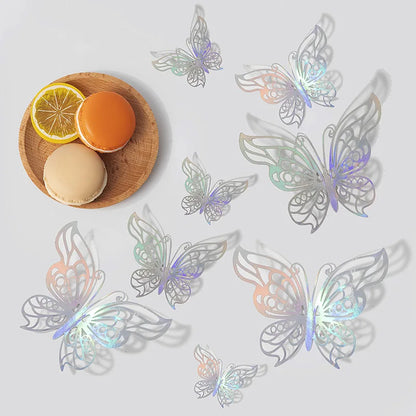 12PCS 3D Hollow Butterfly Wall Stickers – Gold, Silver & Rose Decorative Decals for Wedding, Living Room & Home Decor