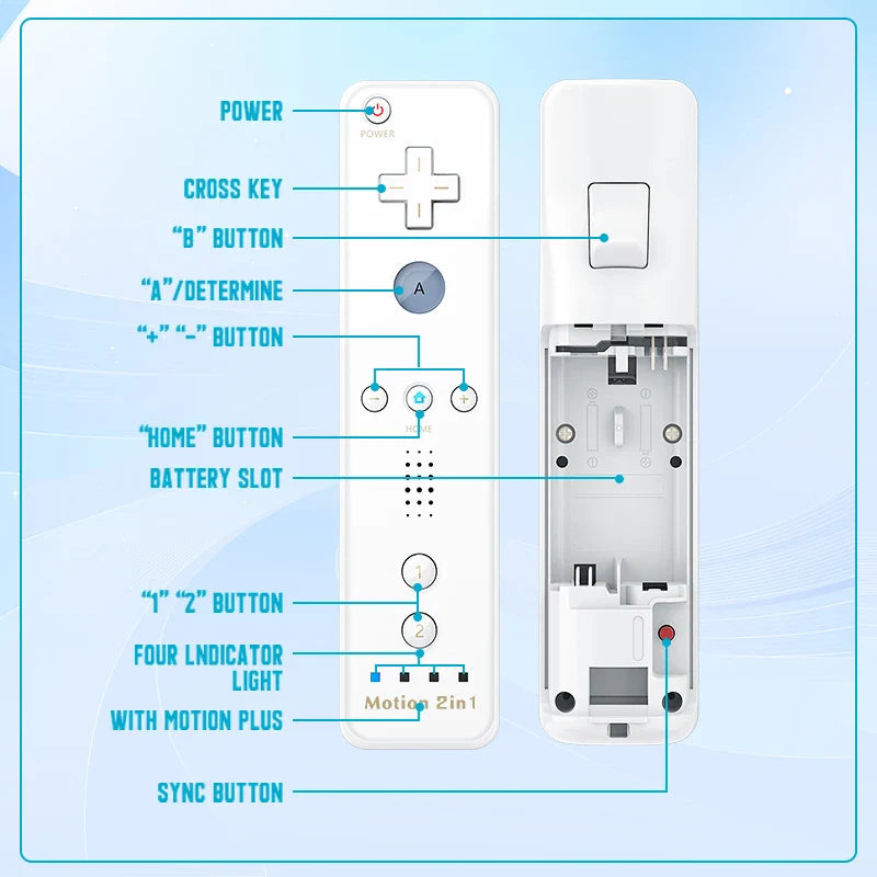 2-in-1 Wireless Controller for Nintendo Wii – Motion Plus Remote with Silicone Case
