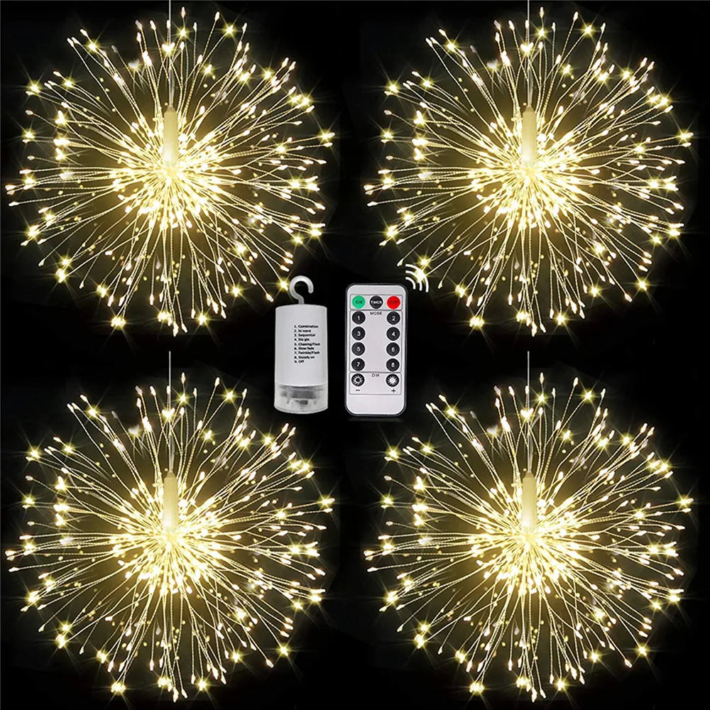 LED Copper Wire Firework Lights: 8 Modes Fairy Starburst Light with Remote - Outdoor Decorations for Home, Party, Cafe, Weddin