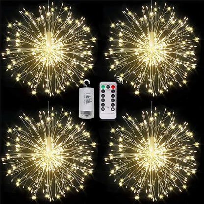 LED Copper Wire Firework Lights: 8 Modes Fairy Starburst Light with Remote - Outdoor Decorations for Home, Party, Cafe, Weddin