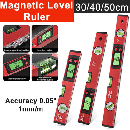 30/40/50cm Digital Display Magnetic Angle Level — Aluminum Alloy Protractor Inclinometer Ruler 90° Measurement Tool