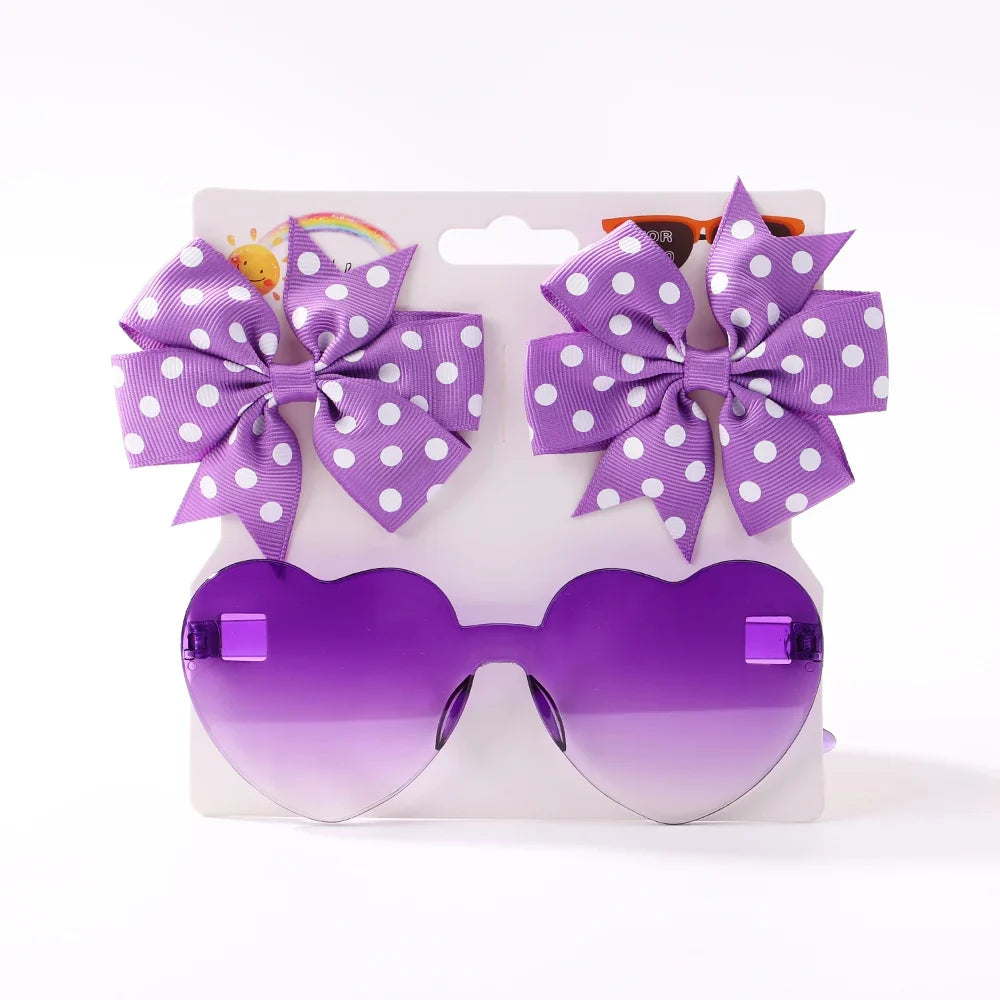 Girls' Hair Bow Clips - 3-Piece Solid Dot Boutique Bowknot Hair Accessories