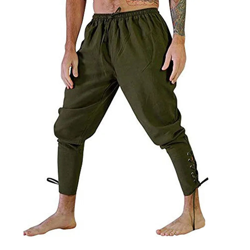 Men’s Pirate & Viking Costume Pants – Renaissance Medieval Drawstring Shorts for Halloween Cosplay