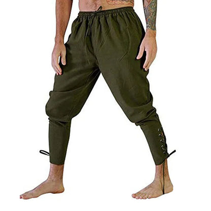 Men’s Pirate & Viking Costume Pants – Renaissance Medieval Drawstring Shorts for Halloween Cosplay