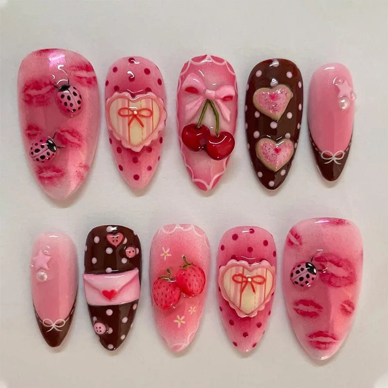 24PCS Pink Almond Press On Nails - Butterfly Ballet French Design Artificial Nail Tips for Stylish Nail Art
