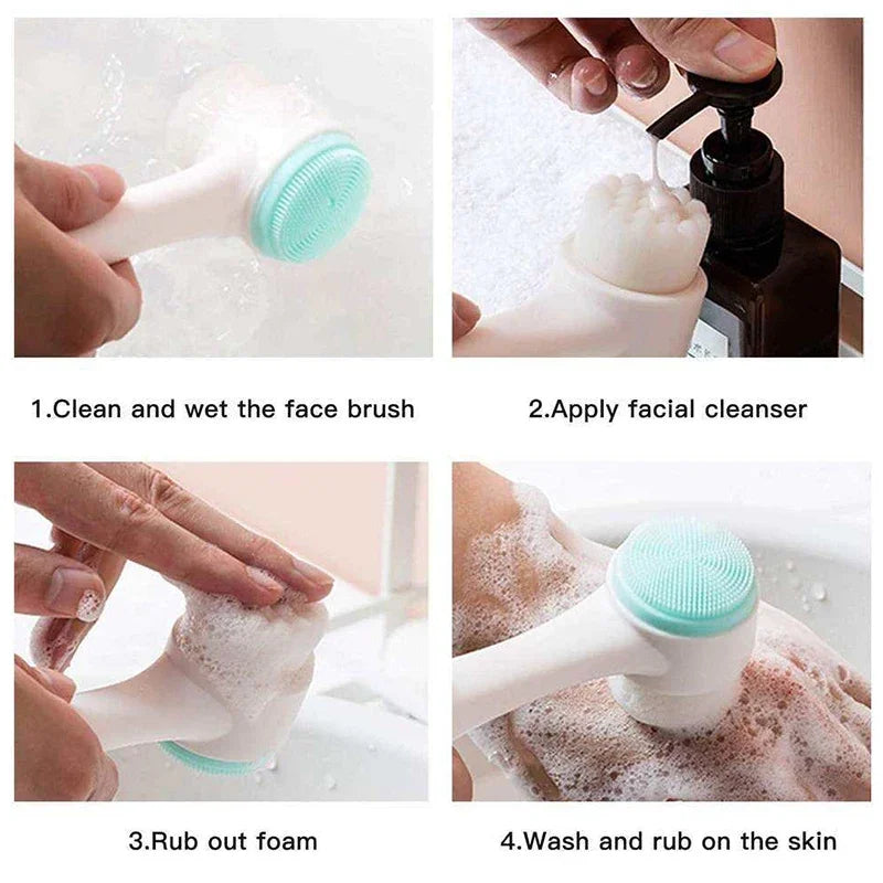 3D Double-Sided Silicone Facial Cleansing Brush – Soft Bristles Manual Massage Exfoliator for Deep Face Wash