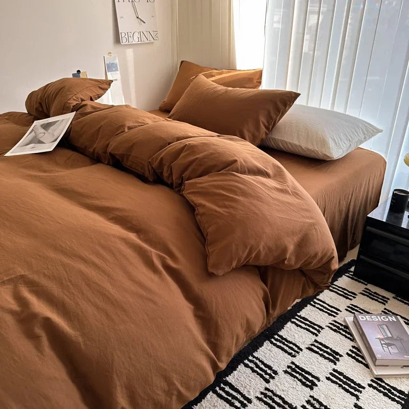 Solid Cotton Bed Linen Set – Bedding with Sheet, Duvet Cover & Pillowcases, Single to King/Queen/Twin Size